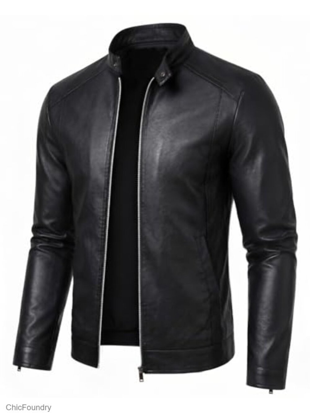 Faux Leather Jacket Men Motorcycle Biker Coat Outwear